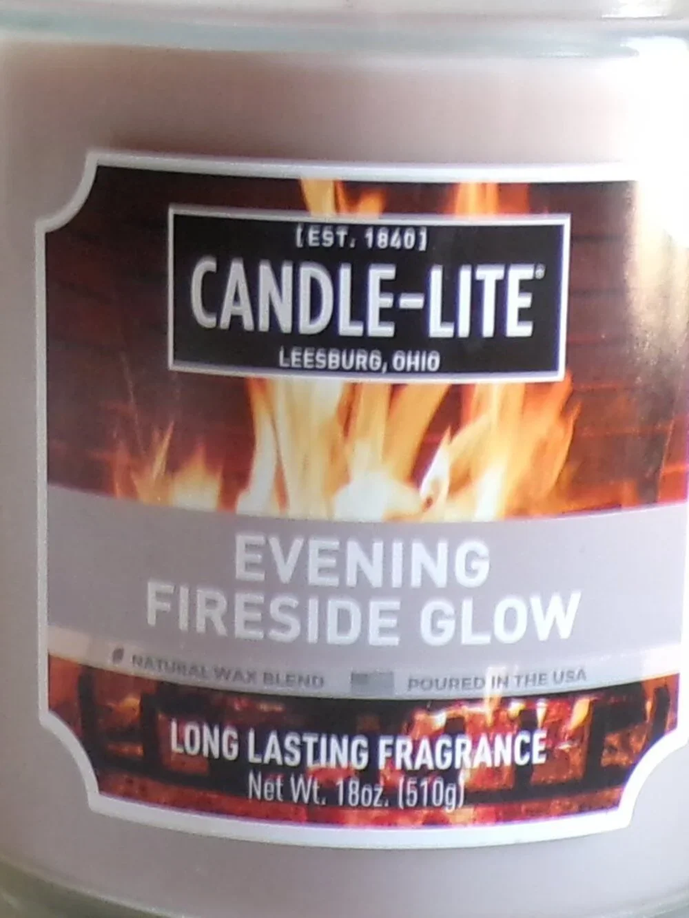 Candle-lite Candle Evening Fireside Glow 18 oz New Glass Jar with Glass Lid